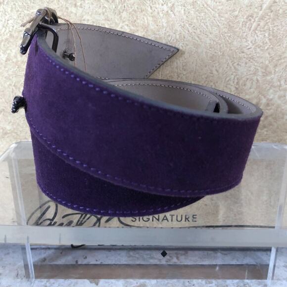 Donald Pliner Belt Dark Purple Suede Silver Metal Horseshoe Buckle New NWT $215 main image 4